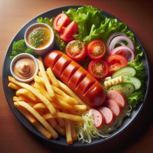 Würstel, Insalata, Pomodoro, Patatine Fritte